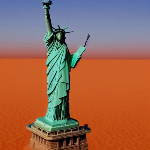 Prompt: statue liberty in the Sahara Desert