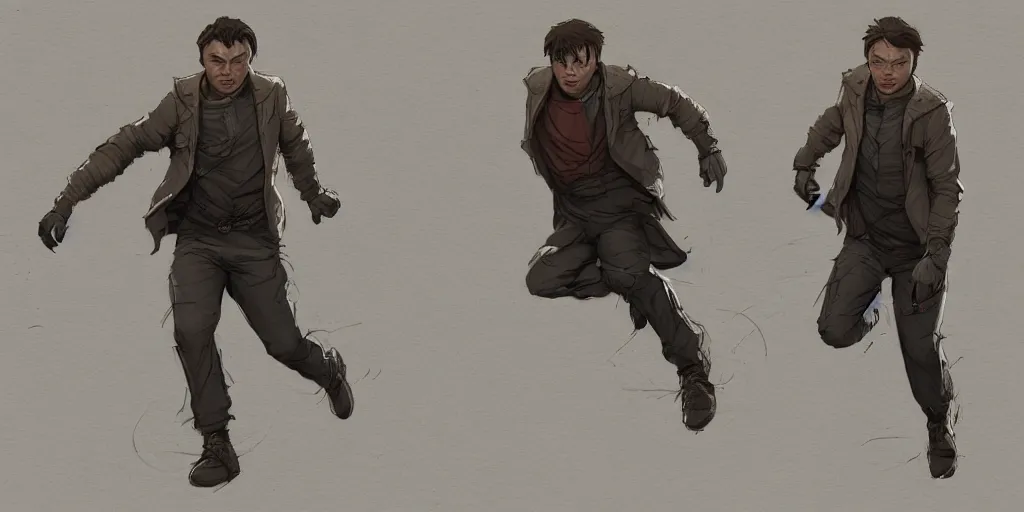 Prompt: cartoonish little leonardo di caprio running, character sheet, fine details, concept design, contrast, kim jung gi, greg rutkowski, trending on artstation, 8 k, full body, turnaround, front view, back view, ultra wide angle