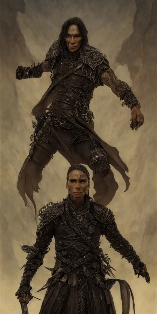 Image similar to zahn mcclarnon, thief, underworld boss, tattoos, crime, dungeons and dragons, fame of thrones masterpiece by edgar maxence and ross tran and michael whelan, gustav dore, 8 k, octane render