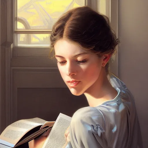 Image similar to a portrait of girl reading a book, detailed, centered, digital painting, artstation, concept art, donato giancola, Joseph Christian Leyendecker, WLOP, Boris Vallejo, Breathtaking, 8k resolution, extremely detailed, beautiful, establishing shot, artistic, hyperrealistic, beautiful face, octane render