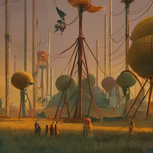 Prompt: A weird circus, by Simon Stålenhag, Makoto Shinkai and Bruce Pennington