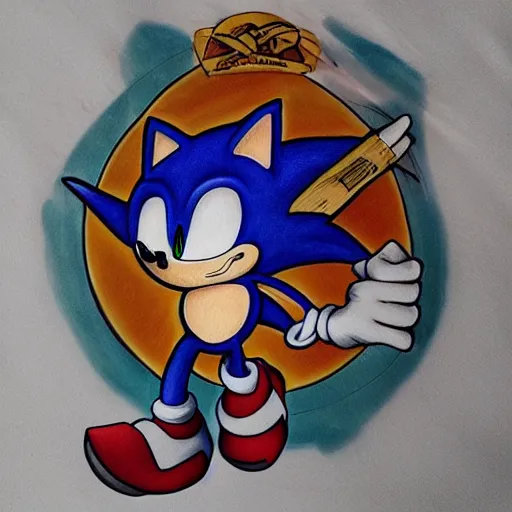 Image similar to sonic art piece from best tattoo artist, realistic color by, on mat paper, winning, alltime favorite, instagram