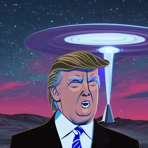 Image similar to an illustration of donal trump abducted by an ufo, hyper detailed, 8 k,