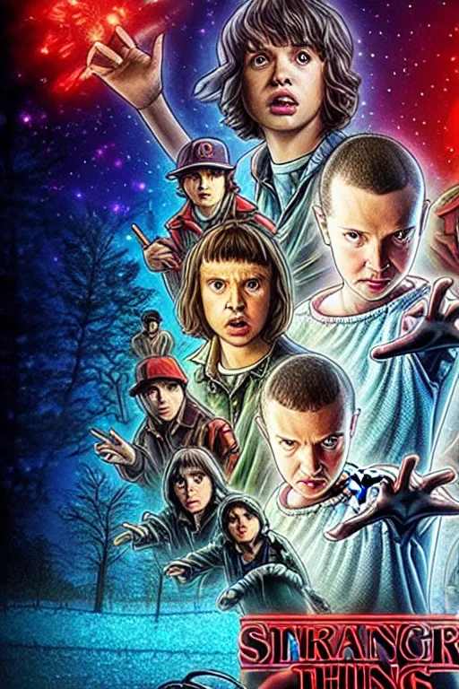 KREA - Stranger Things Season 5 Poster with cast of Futurama, high  resolution, hyper detailed, intricate, photorealistic, all cast members,  netfilx !n-9