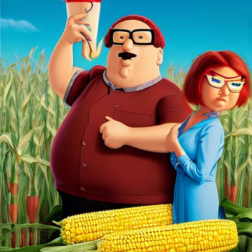 Prompt: Lofi peter griffen from family guy with corn, Pixar style, Tristan Eaton, Stanley Artgerm, Tom Bagshaw