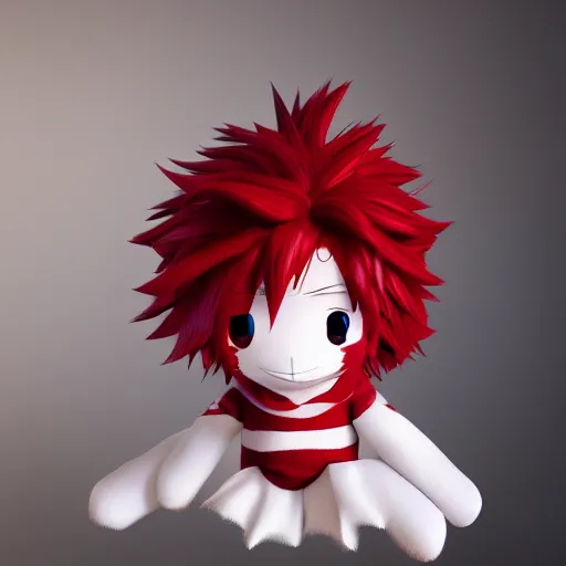 Prompt: cute fumo plush of a red and white - haired prankster, anime, vray