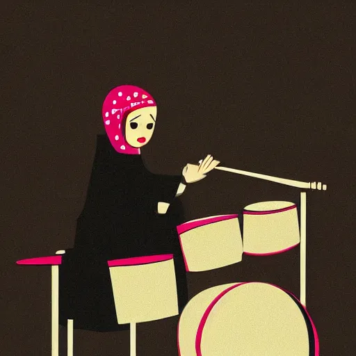 Image similar to a babushka playing drums in a nice suit, digital art