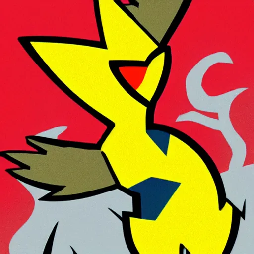 Image similar to zapdos. thunderbird pokemon. zapdos zapdos zapdos. spiky bird. birdform. flying lightning bird. yellow color.