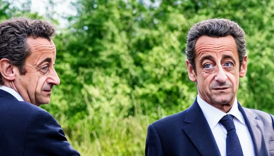 Image similar to hyper-realistic and anamorphic 2010s movie still of Nicolas Sarkozy, by Paolo Sorrentino, Leica SL2 30mm, beautiful color, high quality, high textured, lens flare