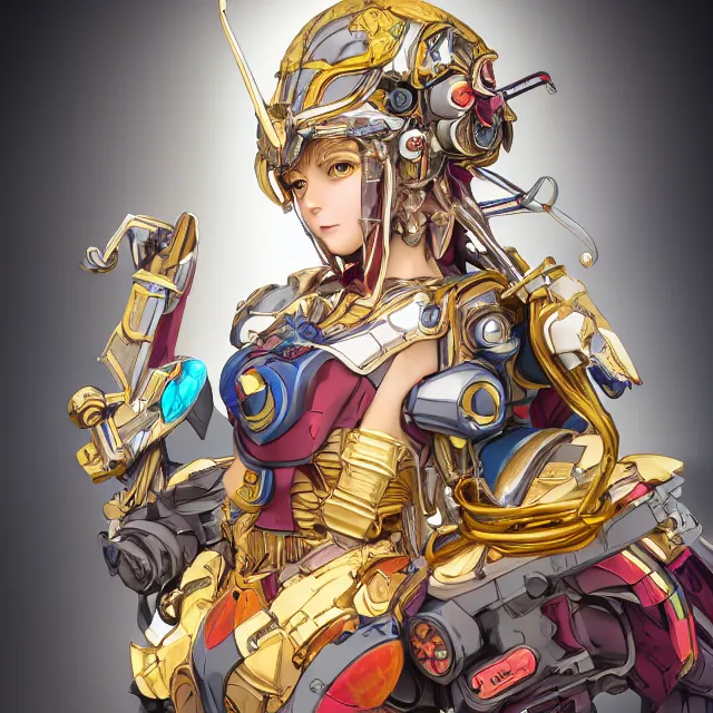 Image similar to studio portrait of lawful good colorful female holy mecha paladin absurdly beautiful, elegant, young cute anime girl, ultrafine hyperrealistic detailed face illustration by kim jung gi, irakli nadar, intricate linework, sharp focus, bright colors, matte, octopath traveler, final fantasy, unreal engine highly rendered, global illumination, radiant light, intricate environment