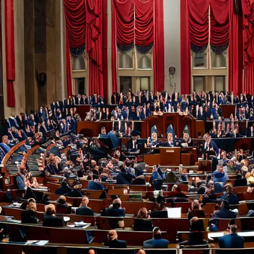 Image similar to a bunch of monsters in place of congressmen arguing on the floor of the capital 4k photorealistic