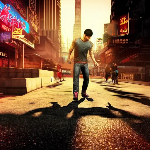 Prompt: sleeping dogs video game gameplay one point perspective. hyperrealistic, 4k, photorealistic, hyper-detaled, global illumination, post processed, hdr, 8k, very very sharp, sharpened, high detail, cinematic, cinematic lightning, cinematic shadows, octane render, high quality textures
