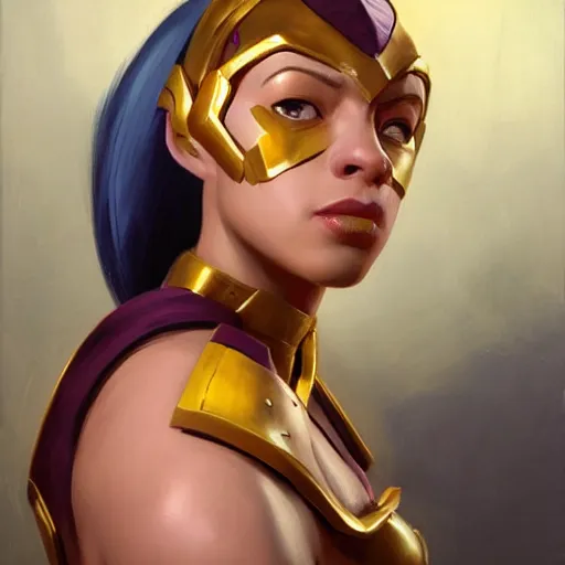 Image similar to greg manchess portrait painting of partially armored menat from street fighter as overwatch character, medium shot, asymmetrical, profile picture, organic painting, sunny day, matte painting, bold shapes, hard edges, street art, trending on artstation, by huang guangjian and gil elvgren and greg rutkowski