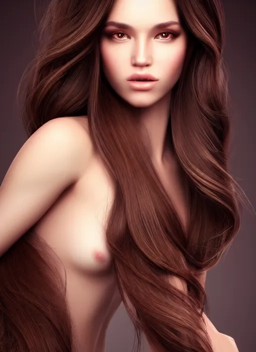 Image similar to a gorgeous female with long brown hair, photo by nick knight, realistic, full body shot, wide angle, sharp focus, 8 k high definition, insanely detailed, intricate, elegant, art by stanley lau and artgerm, floating embers