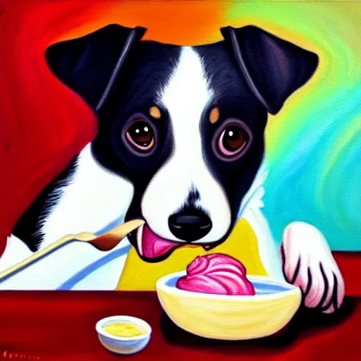 Image similar to painting of a dog eating ice cream