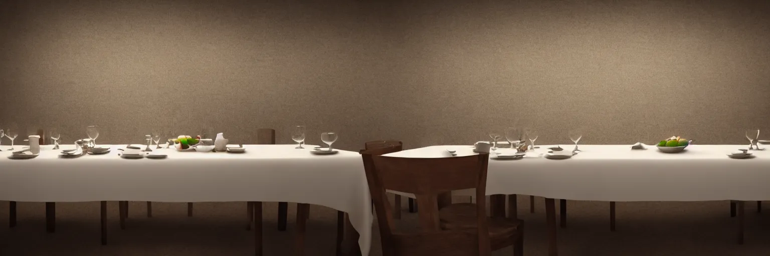 Prompt: hyper realistic photo of an empty table no food no drinks at the last supper, octane render