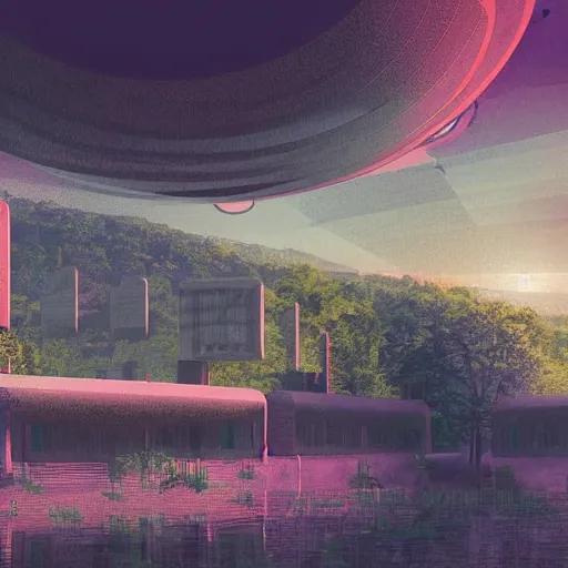 Image similar to beautiful happy picturesque charming organic utopian futuristic sci - fi town integrated in nature. beautiful light. grainy and rough. soft colour scheme. beautiful artistic vector graphic design art by lurid. ( 2 0 2 2 )