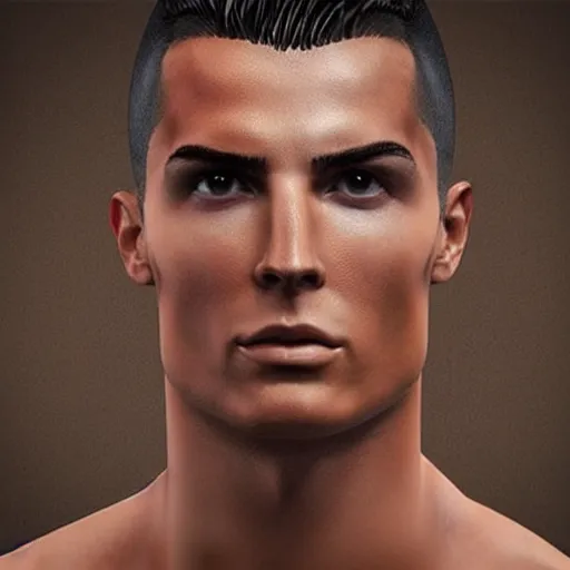 Image similar to “a realistic detailed photo of a guy who is an attractive humanoid who is half robot and half humanoid, who is a male android, Cristiano Ronaldo, shiny skin, posing like a statue, blank stare”