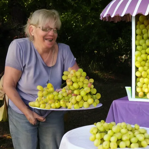 Prompt: duck requesting grapes from a lemonade stand