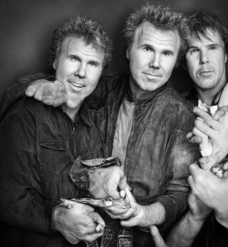 Prompt: “Will Ferrel and Billy Corgan, Arnold Render, photo, detailed”