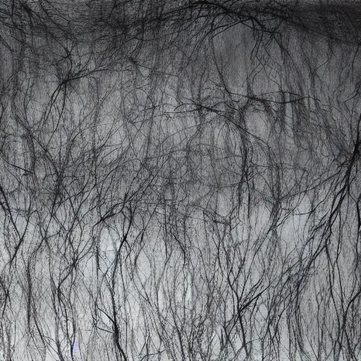 Prompt: dark silvered landscape, blurry and imprecise, fuzzy, abstract and realistic scenery, retinal veins