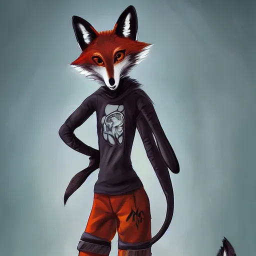 Image similar to Beautiful portrait digital painting, oil painting, anthro anthropomorphic fox androgynous , at a lake anarchist anarcho-punk Punk Punk outfit. furaffinity, artstation