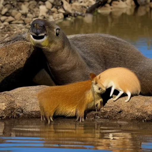 Image similar to a large snake eating a capybara,