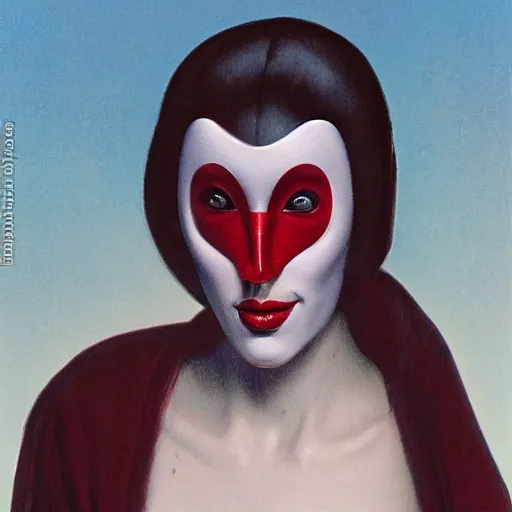 Prompt: portrait of a woman with a white plastic theater mask, by gerald brom