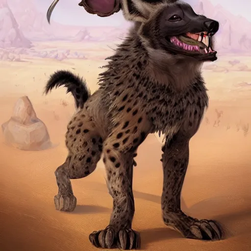 Image similar to portrait of a female hyena woman, furry pelt, long ears, black ponytail, steel armor, in a desert, strong, fierce, fantasy, intricate, elegant, highly detailed, digital painting, artstation, concept art, character art, smooth, sharp focus, illustration, art by steve argyle and tyler jacobson and peter mohrbacher