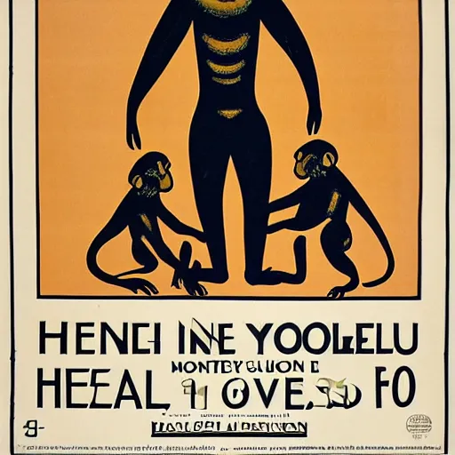 Prompt: year 1 9 2 8 health advice poster for monkeypox. gold accent