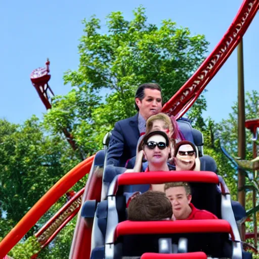 Image similar to Ted Cruz riding a roller coaster in six flags