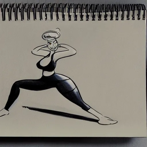 Image similar to milt kahl sketch of thick cuban girl wearing black yoga pants