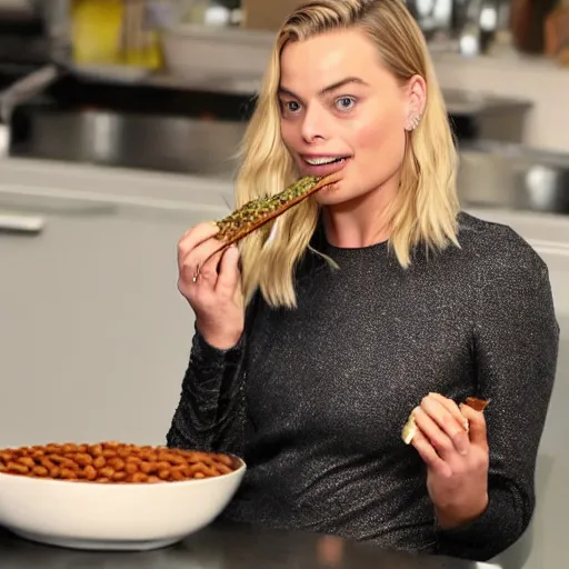 Image similar to margot robbie eating beans from a can