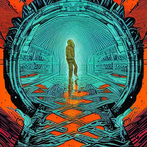 Image similar to a portal the shape of a human by dan mumford