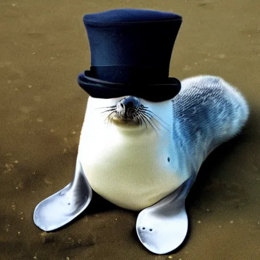 Prompt: “ a baby seal wearing a tophat ”