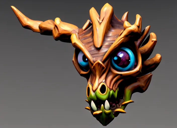 Image similar to brown wooden festeroot dragonskull treant head, stylized stl, 3 d render, activision blizzard style, hearthstone style, darksiders art style