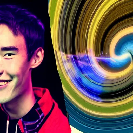 Prompt: anime of jacob collier on space darkness hitting saturn rings with drum sticks