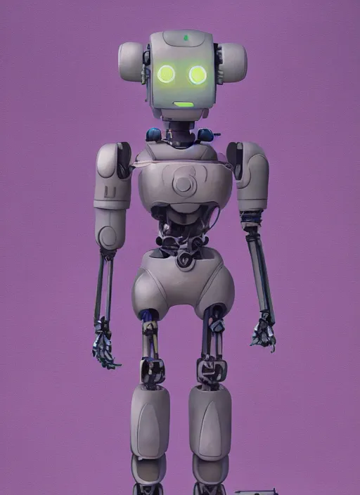 Prompt: detailed full body concept art illustration pastel painting of a robot holding a flower, ultra detailed, digital art, octane render, dystopian, micro detail, 4k