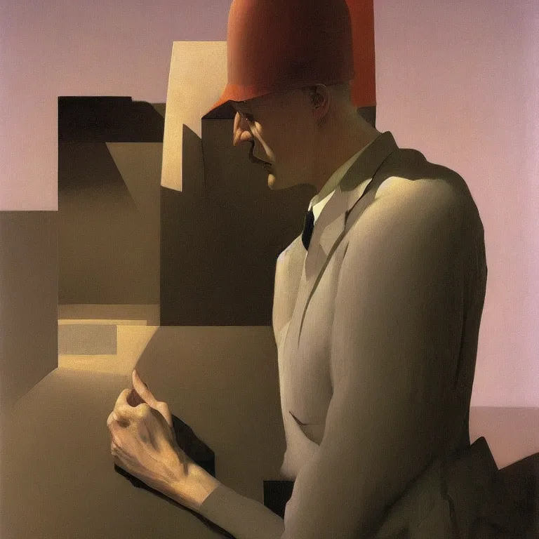 Image similar to portrait of a man, Edward Hopper and James Gilleard, Zdzislaw Beksinski, highly detailed