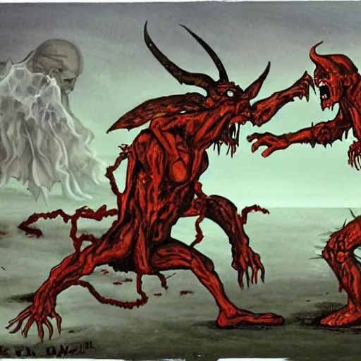 Prompt: the devil fighting a zombie apocalyps in heaven