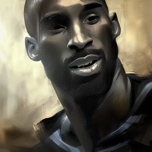 Prompt: a hyperdetailed digital oil portrait painting of Kobe Bryant in the style of Guy Denning and Ruan Jia. Trending on ArtStation and DeviantArt. Digital art