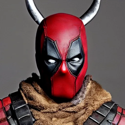 Image similar to a Viking Deadpool, detailed, realistic, dramatic, smooth,