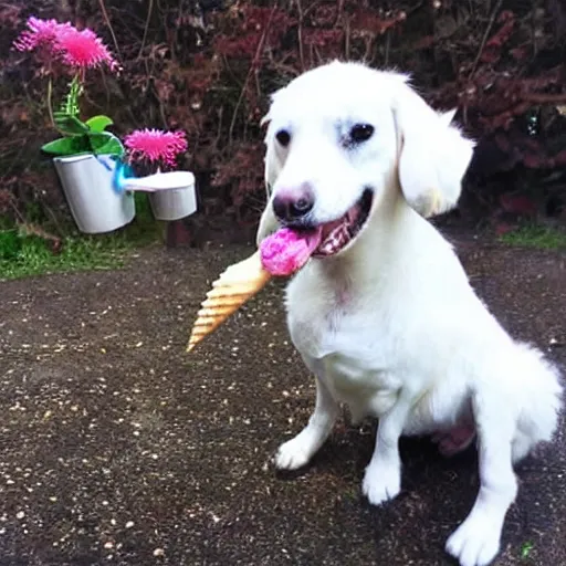 Image similar to fairy dog eating ice cream