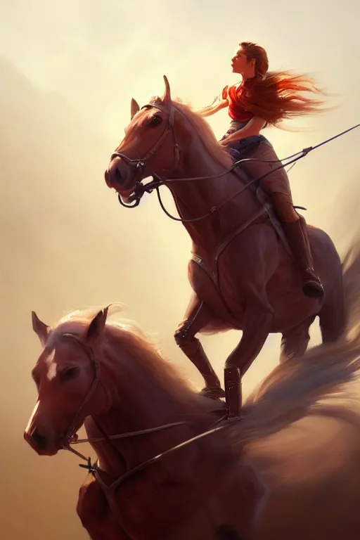 Image similar to a painting of a person riding a horse, a digital painting by mandy jurgens, trending on artstation, action painting, speedpainting, detailed painting, 2 d game art