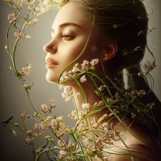 Prompt: the portrait of an incredibly beautiful, graceful, elegant, and sophisticated young woman made of garlic bulbs and petals, an ultrafine detailed illustration by kim jung gi, irakli nadar, intricate linework, bright colors, octopath traveler, final fantasy, angular, unreal engine highly rendered, global illumination, radiant light, detailed and intricate environment