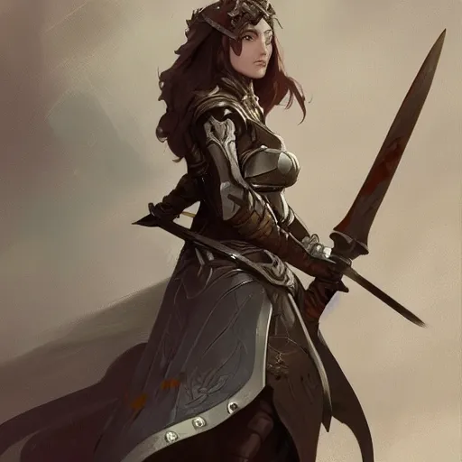 Image similar to a woman dressed in armor and holding a sword, concept art by krenz cushart and artem demura and alphonse mucha, polycount, fantasy art, polycount, concept art, zbrush