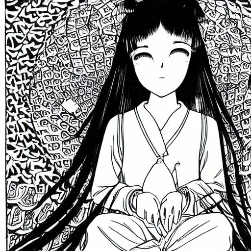 Image similar to portrait of a girl with a yin - yang ball at her feet, detailed manga art panel, professional