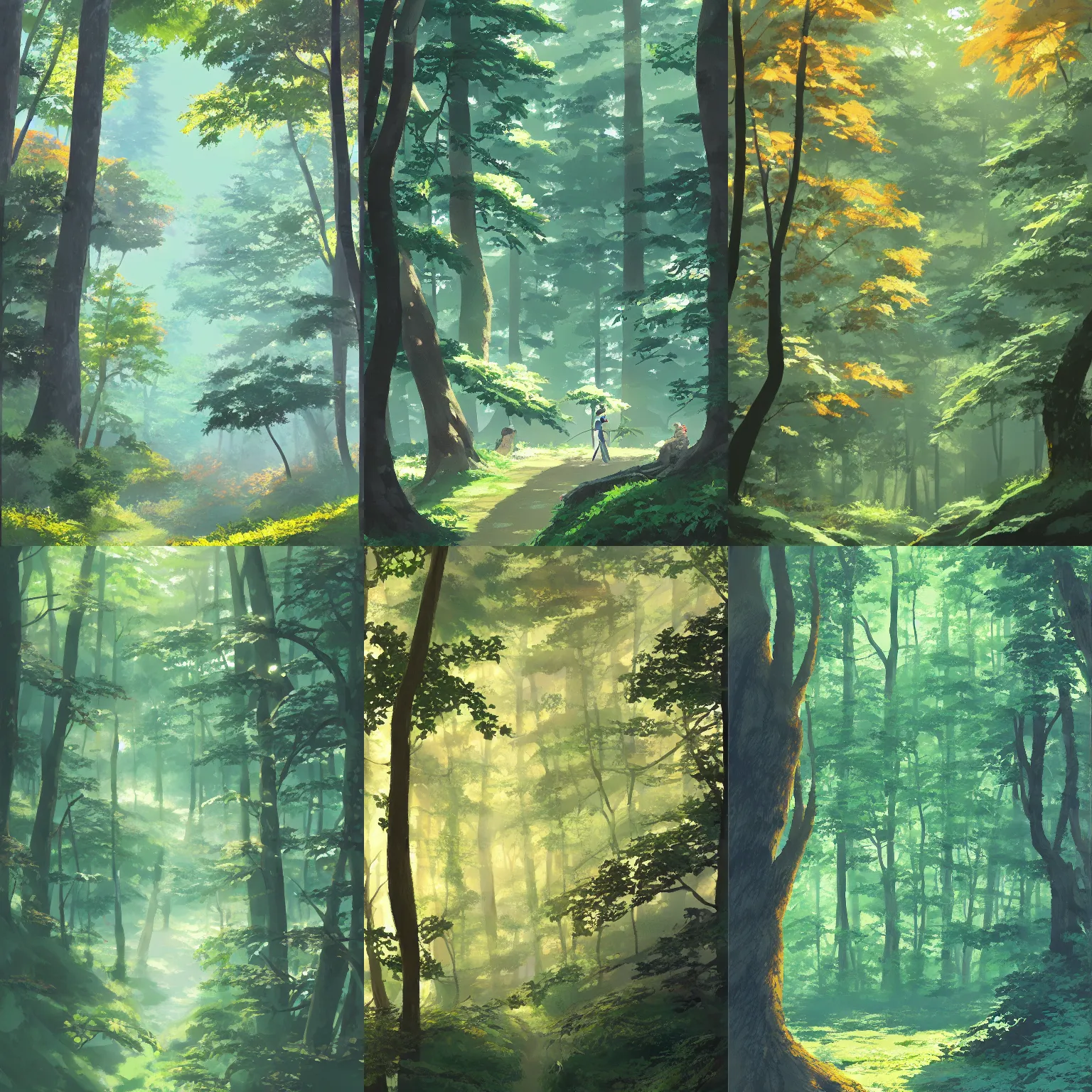 Prompt: a beautiful forest and foliage painting illustration by Kazuo Oga and Makoto Shinkai, gouache painterly, dappled light, from the studio ghibli film, trending on artstation