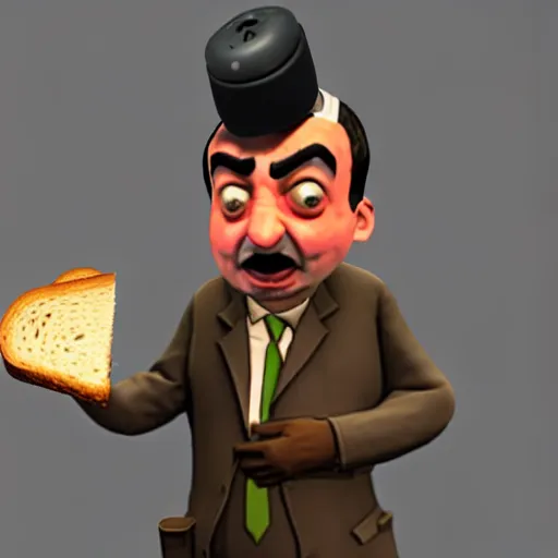 Prompt: mr. bean as heavy n team fortress 2 eating a sandwich. unreal engine, source engine, tf 2, valve