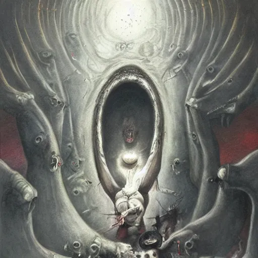 Image similar to a photorealistic painting of a cenobite opening a portal to hell by Santiago Caruso,